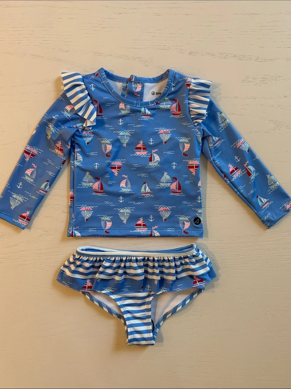 Sperry Nautical Sailboat Toddler Girl Rash Guard Swim Set 18 24 months 2T 4T